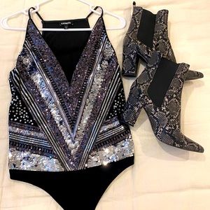 Express Sequin Bodysuit Size Medium